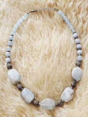 Aquamarine Nugget Icy Blue Gemstone Artisanal Boho Statement Necklace